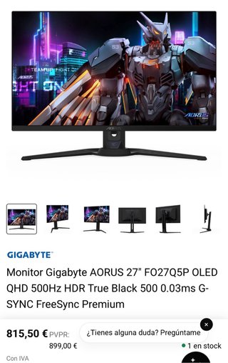 Monitor Gigabyte AORUS 27 QHD 500Hz