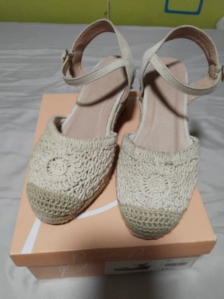 Sandalias esparto cuña beige talla 37