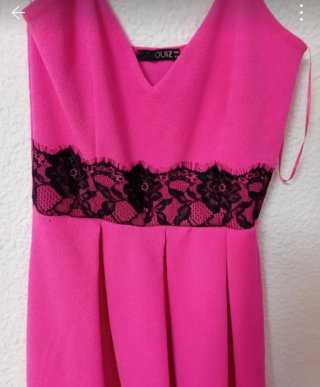 Vestido fiesta rosa con encaje negro Talla XL