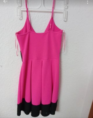 Vestido fiesta rosa con encaje negro Talla XL