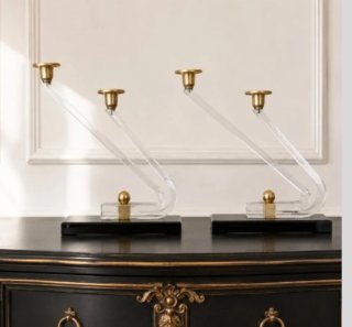 Candelabros Vintage Acrílico y Metal Dorado