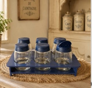 Set 6 Tarros para Especias con Soporte Azul