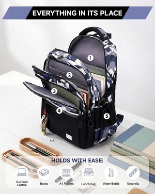 AMYTHE Mochila 32L 6 RUEDAS 32×21×48cm Camuflaje