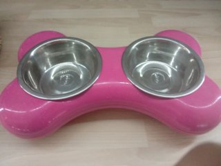 Comedero doble perro hueso rosa