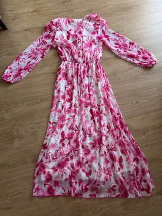 Vestido largo Zara flores rosa blanco T.XS