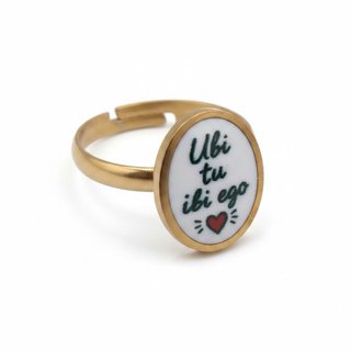 Anello Ubi tu ibi ego acciaio dorato