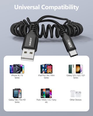 SUNGUY Cable USB C en Espiral, 1Piezas 1.5M