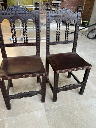 Escritorio antiguo madera nogal y cuero