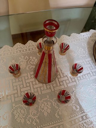 Servizio da liquore vintage vetro oro rosso