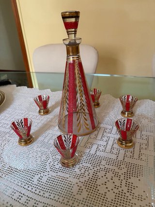 Servizio da liquore vintage vetro oro rosso