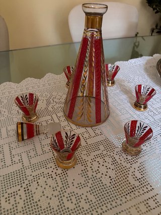 Servizio da liquore vintage vetro oro rosso