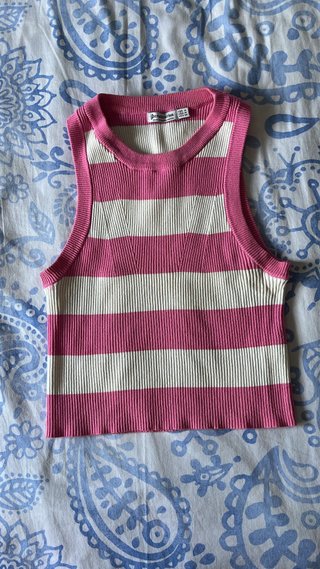 Top de punto Stradivarius rayas rosa y blanco