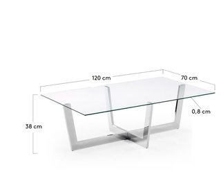Mesa de centro Plam cristal transparente y estructura de acero acabado cromado 120 x 70 cm
