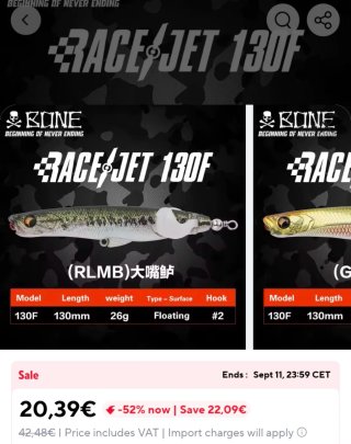 2 Señuelos Pesca Superficie Bone Race Jet