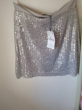 Falda lentejuelas plateada Talla XS