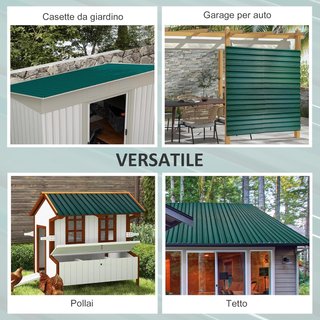 Juego de 12 Paneles de Repuesto para Casetas de Jardín de Acero Galvanizado con Agujeros, 129X45 Cm, Verde