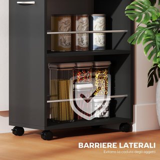 Carro De Cocina Con 2 Estantes Abiertos, Cajón, Barandillas Y Ruedas Con Freno, Carro De Cocina Ahorra Espacio Para Almacenamiento En Aglomerado Y Acero Inoxidable, Para Baño, Sala De Estar, 25X50...