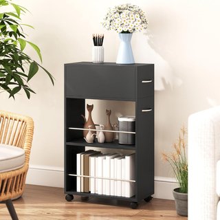 Carro De Cocina Con 2 Estantes Abiertos, Cajón, Barandillas Y Ruedas Con Freno, Carro De Cocina Ahorra Espacio Para Almacenamiento En Aglomerado Y Acero Inoxidable, Para Baño, Sala De Estar, 25X50...