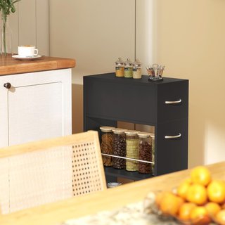 Carro De Cocina Con 2 Estantes Abiertos, Cajón, Barandillas Y Ruedas Con Freno, Carro De Cocina Ahorra Espacio Para Almacenamiento En Aglomerado Y Acero Inoxidable, Para Baño, Sala De Estar, 25X50...