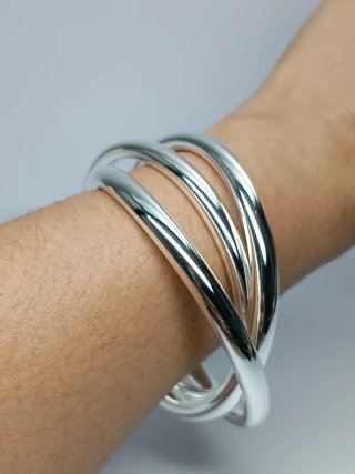Pulsera triple entrelazada baño plata