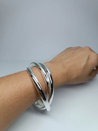 Pulsera triple entrelazada baño plata