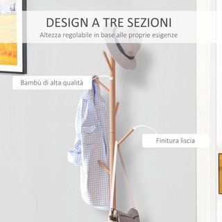 Banco Con Perchero De Entrada, Perchero De Pie De Bambú, Banco De Entrada Blanco, Diseño, También Para Dormitorio, 40X30X180Cm, Blanco Madera