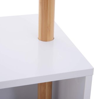 Banco Con Perchero De Entrada, Perchero De Pie De Bambú, Banco De Entrada Blanco, Diseño, También Para Dormitorio, 40X30X180Cm, Blanco Madera