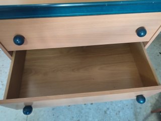 Cajonera con ruedas madera y azul