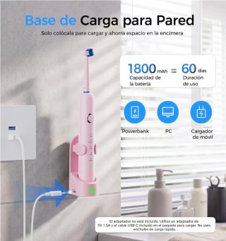 Cepillo Eléctrico Rotatorio Rosa + 8 Cabezales