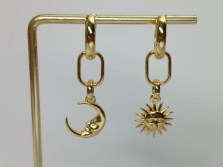 Pendientes Sol y Luna Baño Oro sobre Plata 925