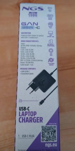 Cargador NGS GAN 65W USB-C Laptop. Negociable