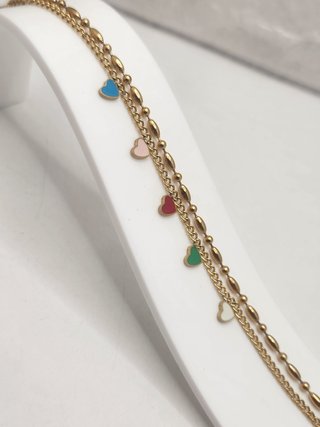 Pulsera doble cadena acero inox chapado oro
