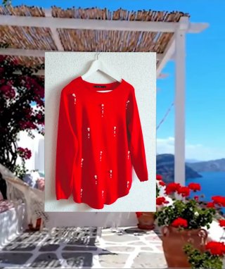 Jersey rojo con perlas