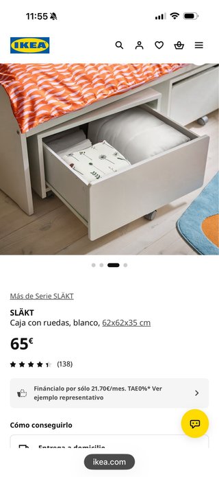 Cajon con ruedas Ikea blanco SLÄKT