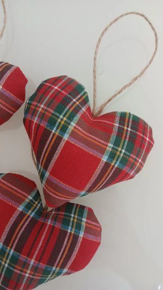 Decorazioni natalizie tartan 4 cuori da appendere