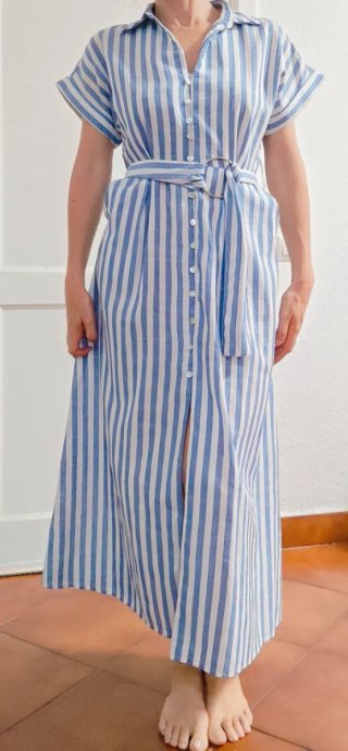 Vestido rayas azul y blanco con cinturón