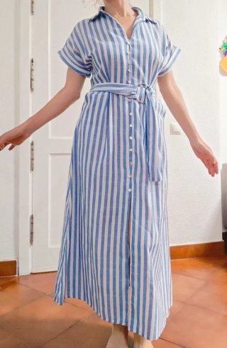 Vestido rayas azul y blanco con cinturón