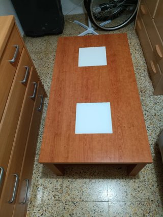 Mesa de centro elevable madera y cristal