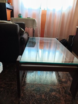 Mesa centro cristal y madera