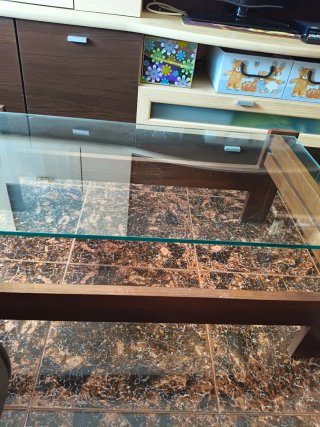 Mesa centro cristal y madera