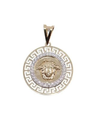 COLGANTE REDONDO MEDUSA GRECA Y CIRCONITAS.Oro 18K