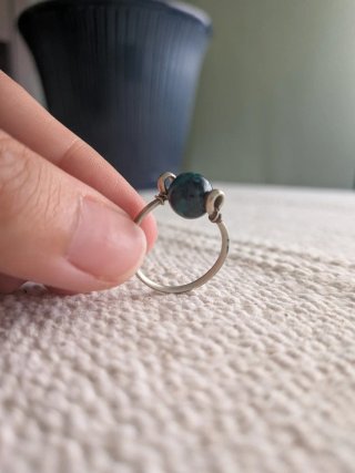 Anillo artesanal piedra verde azulada