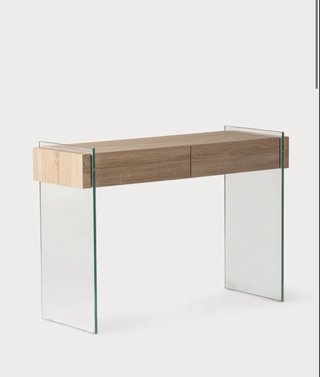 Consola recibidor madera y cristal con 2 cajones