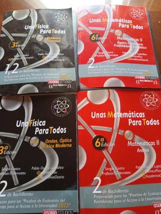 Libros de matemáticas y física de 2 bachillerato.