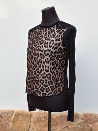 Camiseta Zara Estampado Leopardo Encaje