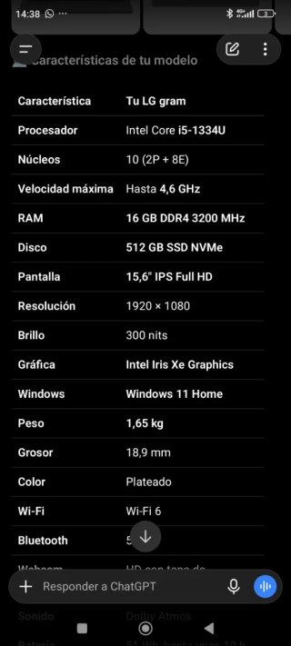 LG Gram Portátil se entrega con factura valor 780