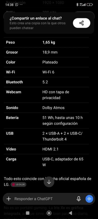 LG Gram Portátil se entrega con factura valor 780
