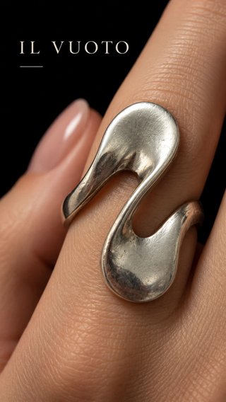 Anello Argento Massiccio Onda Anni '70