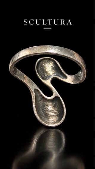 Anello Argento Massiccio Onda Anni '70