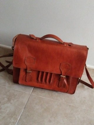 Maletín de cuero vintage marrón/naranja